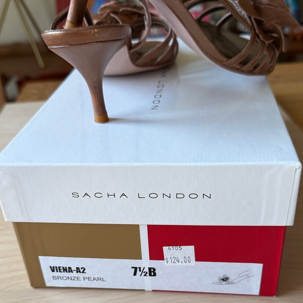 Sacha London Bronze Strappy Heels with Rose Detail - Picture 5 of 16